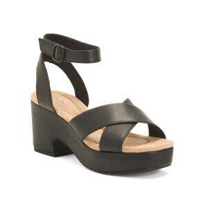 CLARKS Black/black Wide Leather Nerisa Pearl Comfort Sandals